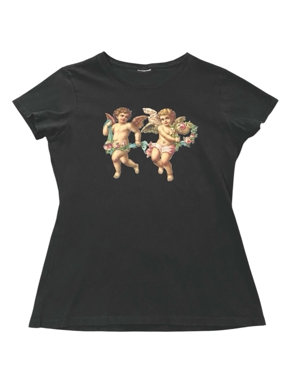 Vintage 90’s Cherub Baby Tee Black Size L Whimsigoth Fairy Grunge Cottagecore